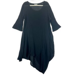 Bryn Walker Cotton Gauze Asymmetrical Midi Dress Size Medium Black Lagenlook